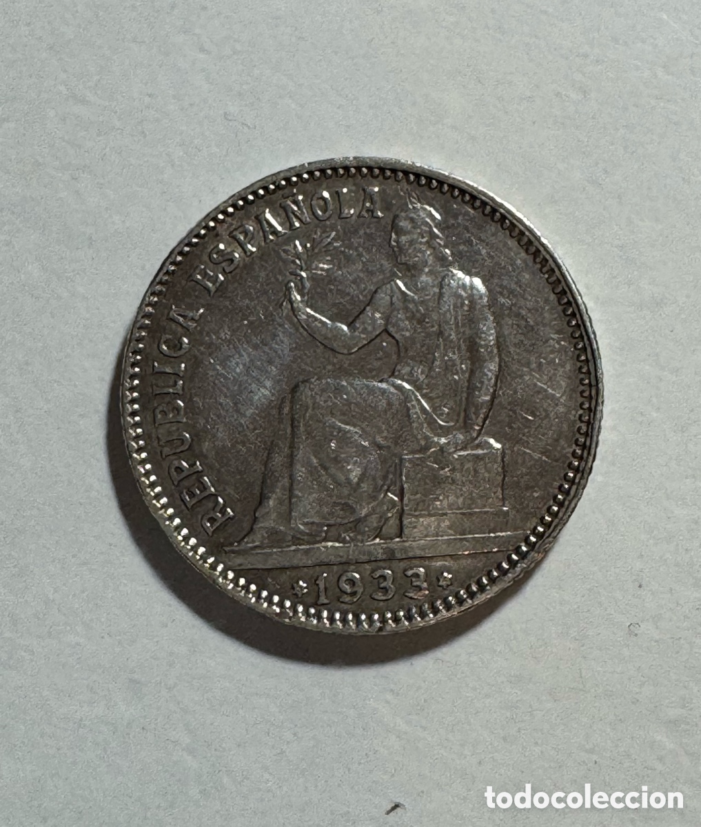 Monedas Rep&uacute;blica: 1 peseta 1933 3-4 plata