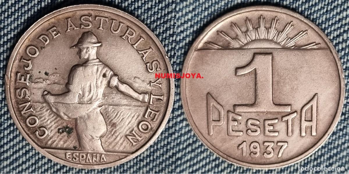 Monedas Rep&uacute;blica: GUERRA CIVIL 1 peseta cobre de Asturias y Le&oacute;n. Peso 4,80 gr. 24 mm. BONITA.