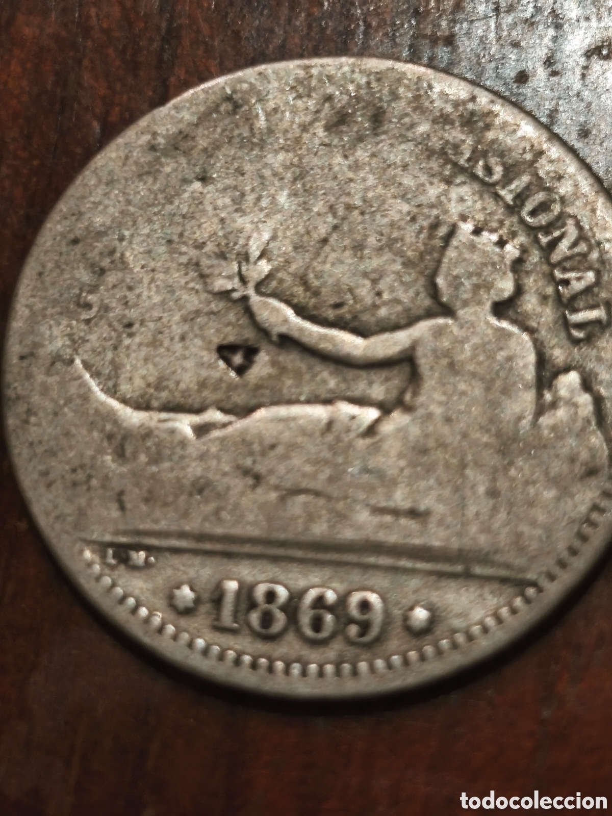 Monedas Rep&uacute;blica: Moneda de Espa&ntilde;a,republica de 1 pts plata sin limpiar ,1869 escasa ver