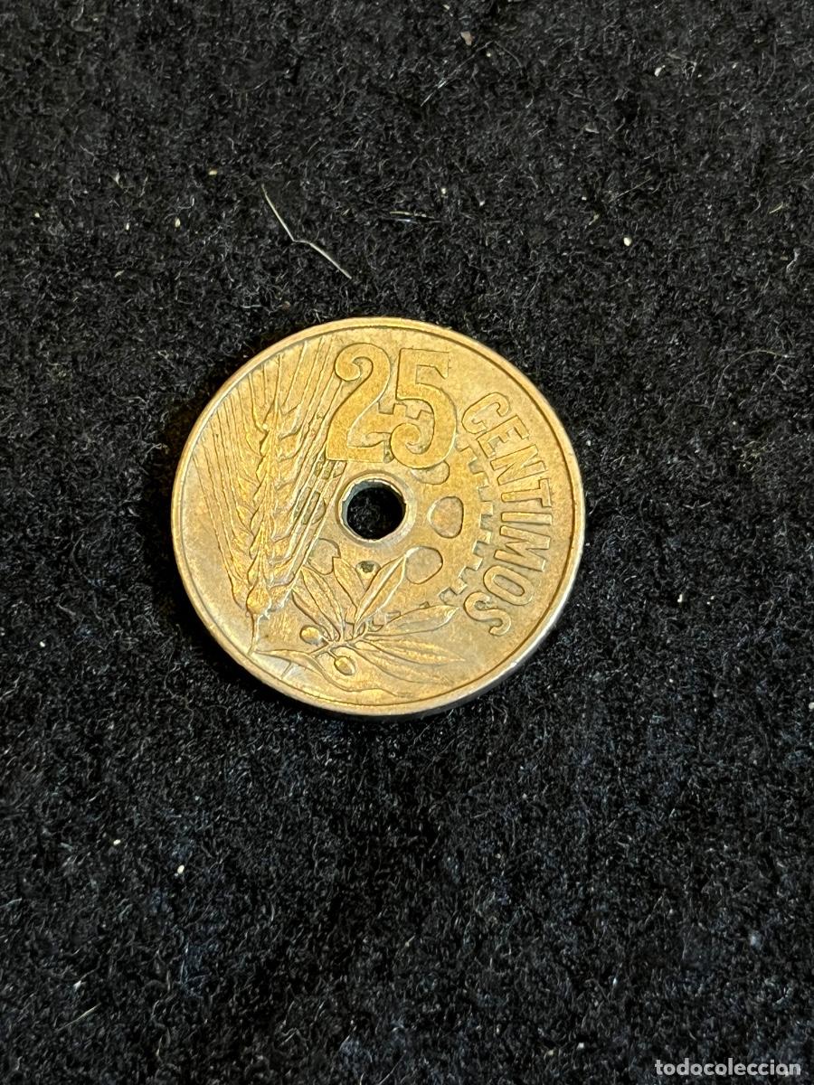 M&uuml;nzen der Zweiten Republik: Moneda 25 C&eacute;ntimos Rep&uacute;blica Espa&ntilde;ola 1934 &ndash; Agujero Central &ndash; N&iacute;quel &ndash; Original