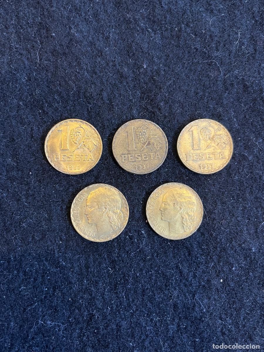 M&uuml;nzen der Zweiten Republik: Lote 5 monedas de 1 Peseta 1937 &ndash; II Rep&uacute;blica Espa&ntilde;ola &ndash; La Rubia &ndash; Guerra Civil &ndash; Colecci&oacute;n