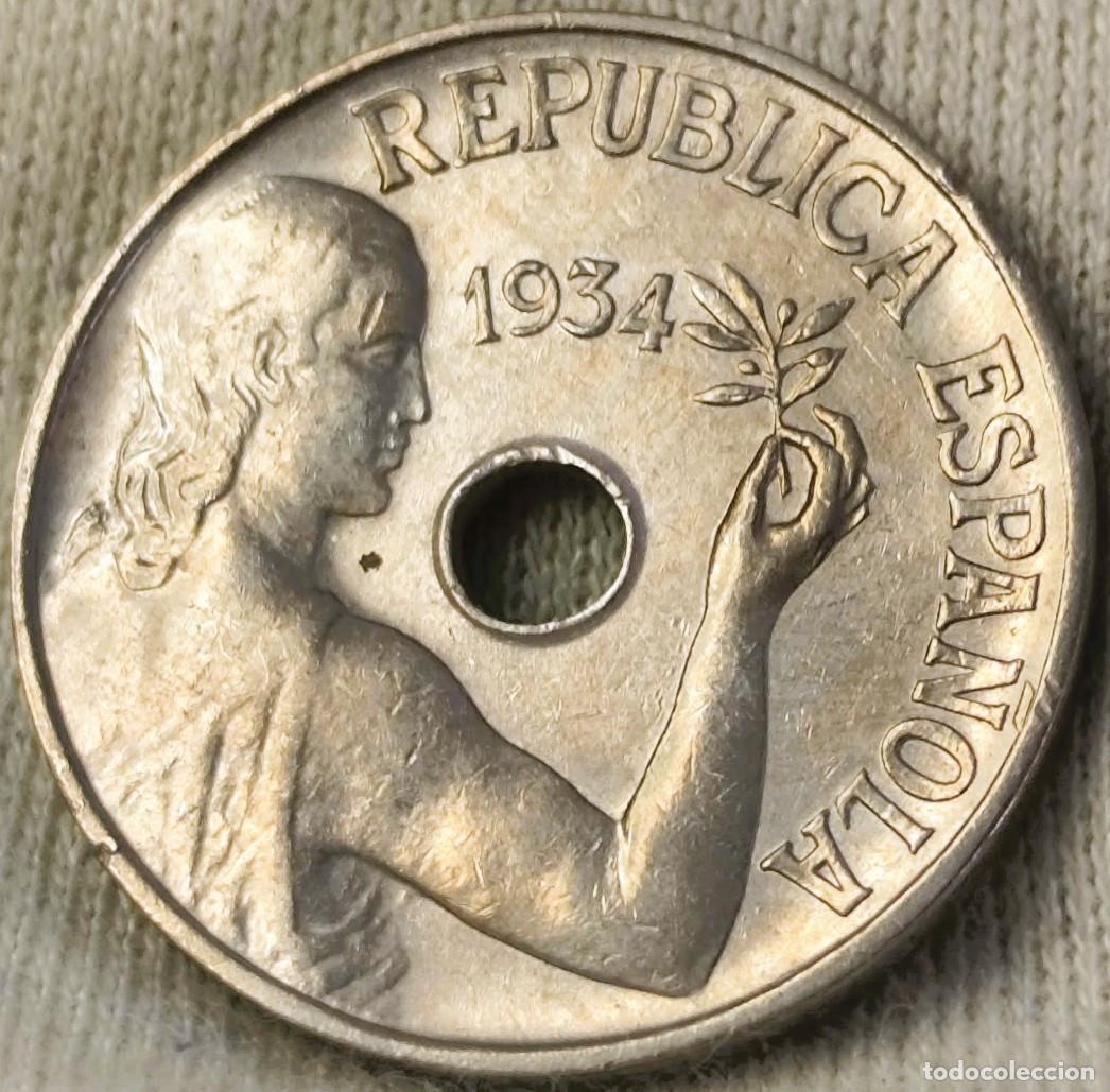 Moedas Rep&uacute;blica: Moneda de 25 C&eacute;ntimos. Espa&ntilde;a. A&ntilde;o: 1934. Periodo: Segunda Rep&uacute;blica (1931‑1936). Lote 10006