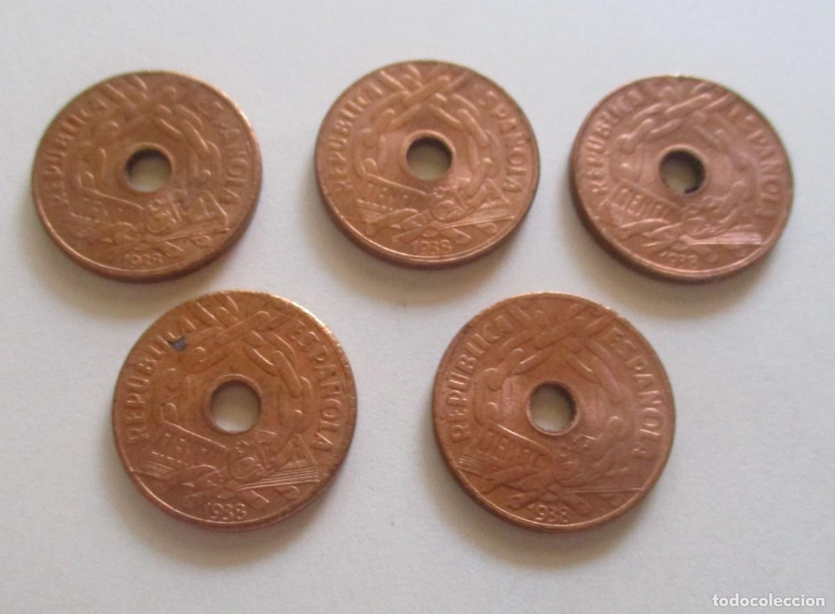 M&uuml;nzen der Zweiten Republik: (5) monedas de 25 centimos 1938 Republica Espa&ntilde;ola, sin circular, brillo natural