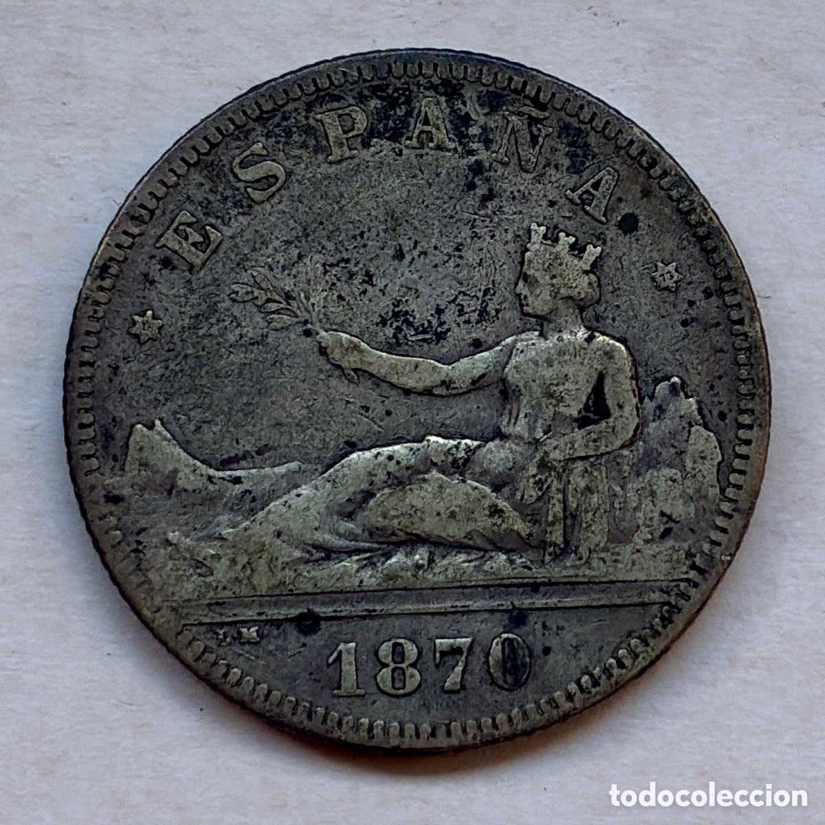 Monedas Rep&uacute;blica: 2 pesetas de plata 1870 *18-73 DEM Primera Rep&uacute;blica / Gob. Provisional