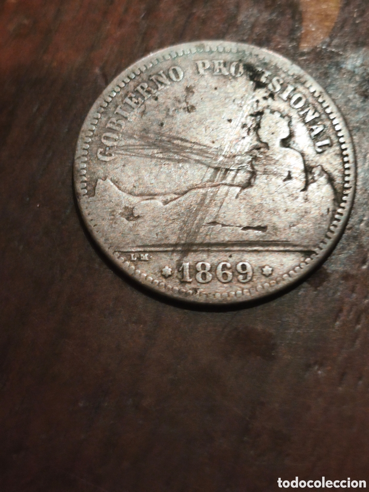 Moedas Rep&uacute;blica: Moneda de plata Espa&ntilde;a ,de la republica 1pta ,de 1869 rayada ,ver las im&aacute;genes