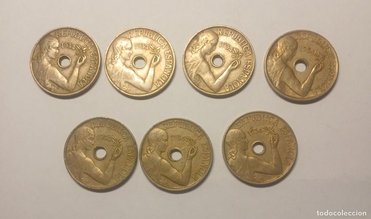 Republic Coins: Lote 7 Monedas De 25 C&eacute;ntimos 1934 - Segunda Rep&uacute;blica Espa&ntilde;ola - Alegor&iacute;a