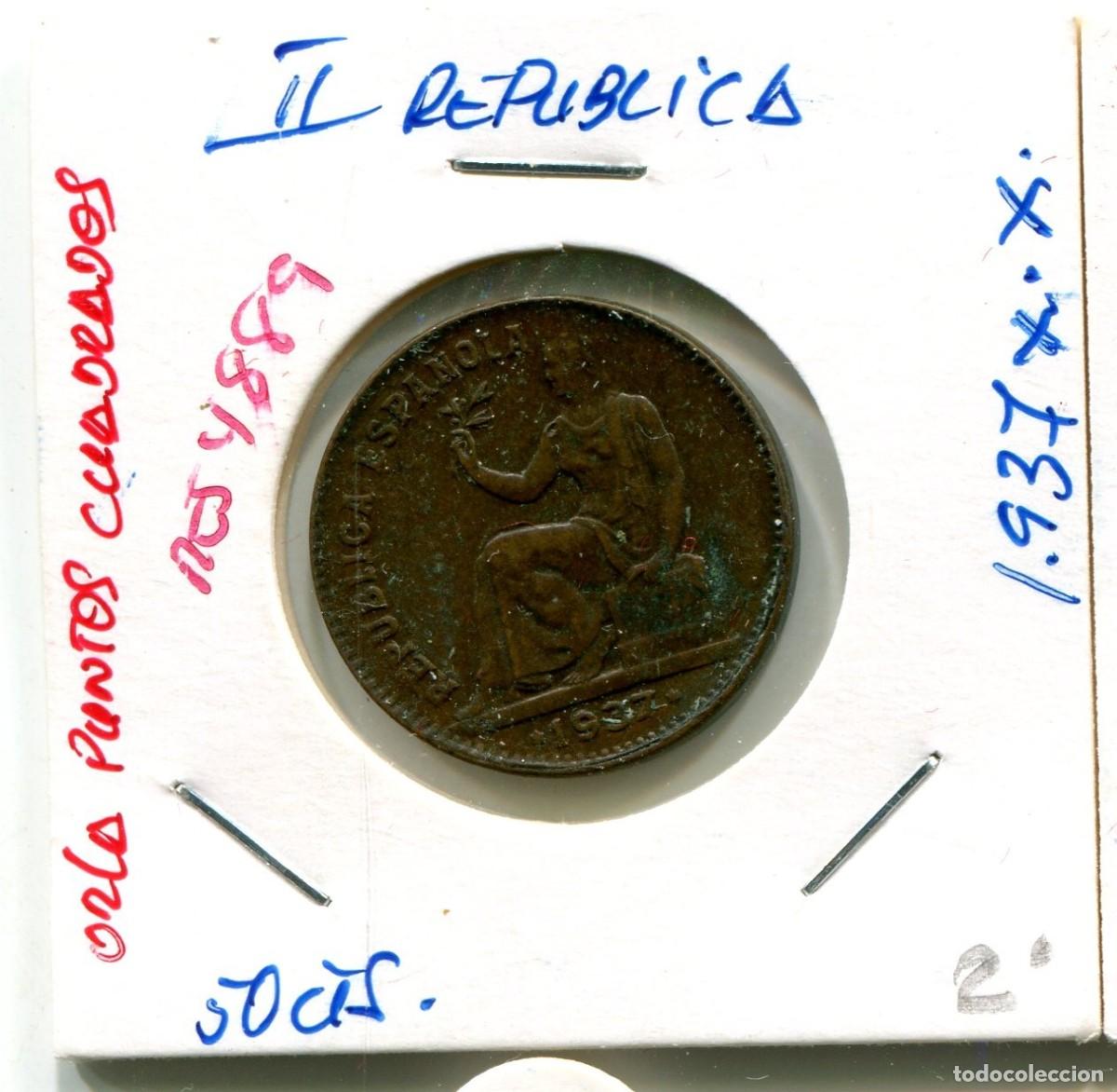 Monedas Rep&uacute;blica: 50 CENTIMOS II REPUBLICA A&Ntilde;O 1937*.*. ( ORLA DE PUNTOS CUADRADOS ) ( MES4889 )
