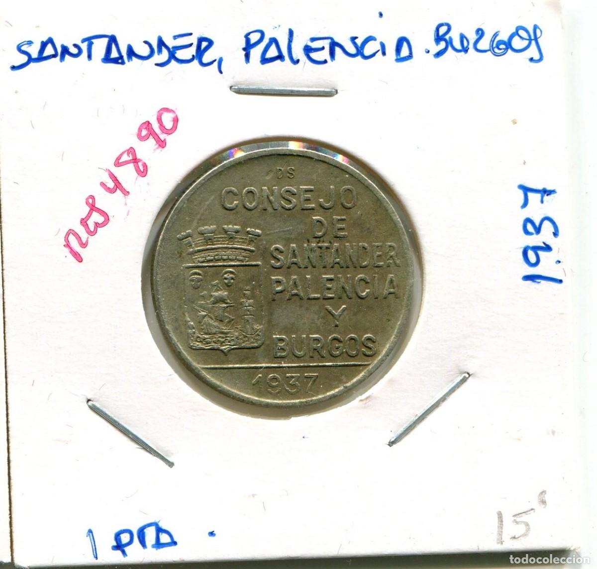 Monedas Rep&uacute;blica: UNA PESETA A&Ntilde;O 1937 SANTANDER , PALENCIA , BURGOS ( MES4890 )