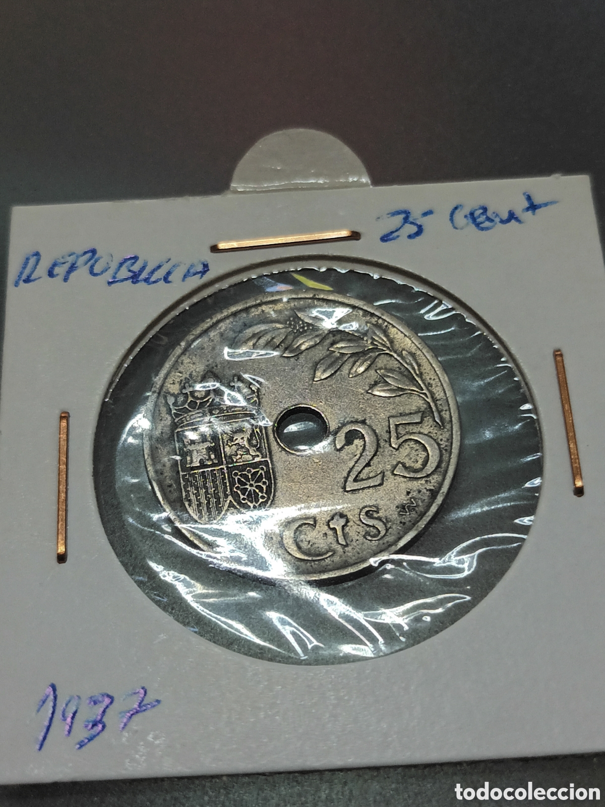 Monedas Rep&uacute;blica: 25 C&Eacute;NTIMOS DE 1937 REP&Uacute;BLICA - Foto 3