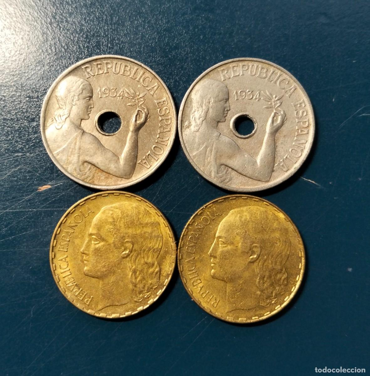 Monedas Rep&uacute;blica: 4 monedas de la segunda rep&uacute;blica espa&ntilde;ola