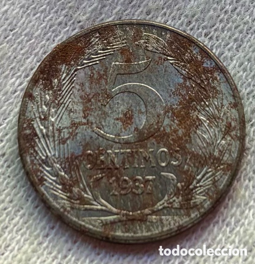 Monedas Rep&uacute;blica: Moneda 5 Centimos 1937 Hierro. Rep&uacute;blica