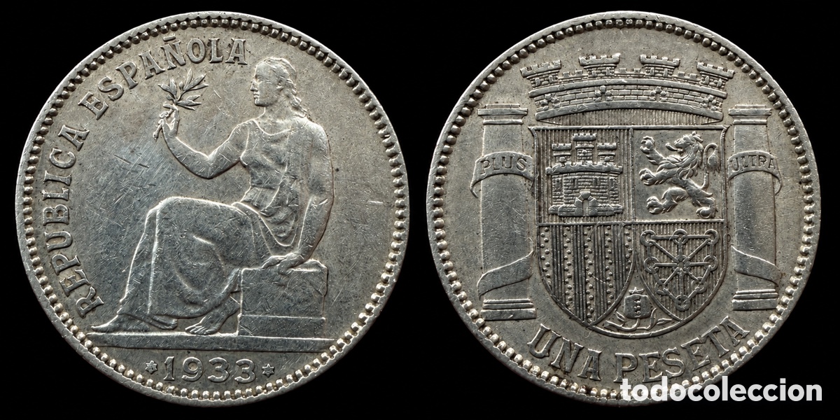 Monedas Rep&uacute;blica: 1 peseta Rep&uacute;blica Espa&ntilde;ola 1933 *4