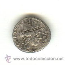 Monedas Roma República: RARO DENARIO PLAUTIA CABEZA DE CIBELES BACCHIUS, REY DE ARABIA CON CAMELLO CALICÓ Nº1130