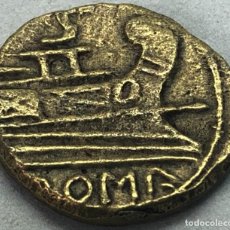 Monedas Roma República: RÉPLICA MONEDA SIGLOS III-I A.C. SEMIS. REPÚBLICA DE ROMA. RARA. DIOS SATURNO. BARCO GALERA