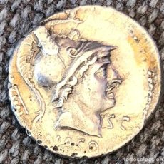 Monedas Roma República: DENARIO REPÚBLICA ROMANA FAMILIA AXIA - L AXIUS LF NASO 71 BC - YELMO CON CRIN MUY RARA. Lote 387995349