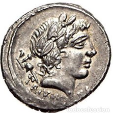 Monedas Roma República: DENARIO REPÚBLICA ROMANA PAPIA - L PAPIUS CELSIUS 45 BC RE LOBO Y ÁGUILA RARA. Lote 388006999