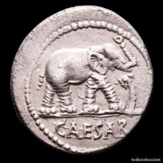 Monedas Roma República: JULIO CÉSAR. DENARIO, 49 AC. GALIA. ELEFANTE ATRIBUTOS SACERDOTALES