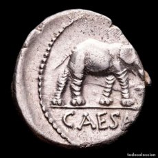 Monedas Roma República: JULIO CÉSAR. DENARIO, 49 AC. GALIA. ELEFANTE ATRIBUTOS SACERDOTALES