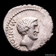 Monedas Roma República: MARCO ANTONIO, DENARIO, CABEZA DEL SOL DENTRO DE TEMPLO. MUY ESCASA