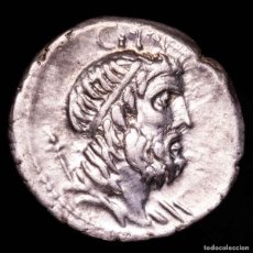 Monedas Roma República: CN. CORNELIUS LENTULUS MARCELLINUS. DENARIO. GLOBO, CETRO Y TIMÓN