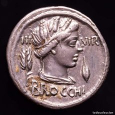 Monedas Roma República: L. FURIUS CN.F BROCCHUS, DENARIO - CERES / L·FVRI CN·F SILLA CURUL.