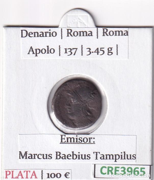 Monnaies Rome R&eacute;publique: CRE3965 MONEDA ROMANA DENARIO ROMA APOLO 137 PLATA