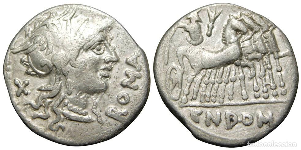 Monedas Roma Rep&uacute;blica: Rep&uacute;blica Romana Cn Domicio Ahenobarbus AR Denario (116-115 aC) Gens Domitia