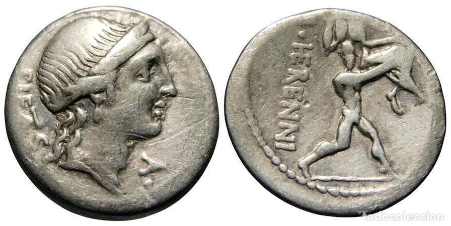 Monedas Roma Rep&uacute;blica: Rep&uacute;blica Romana M. Herennius AR Denarius (108-107 aC), Gens Herennia