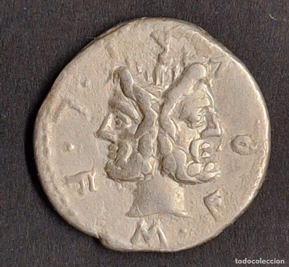 Monedas Roma Rep&uacute;blica: DENARIO PLATA ROMANO. M. FURIUS L.F. PHILUS (119 a.C.). JANO BIFRONTE. 3.71g