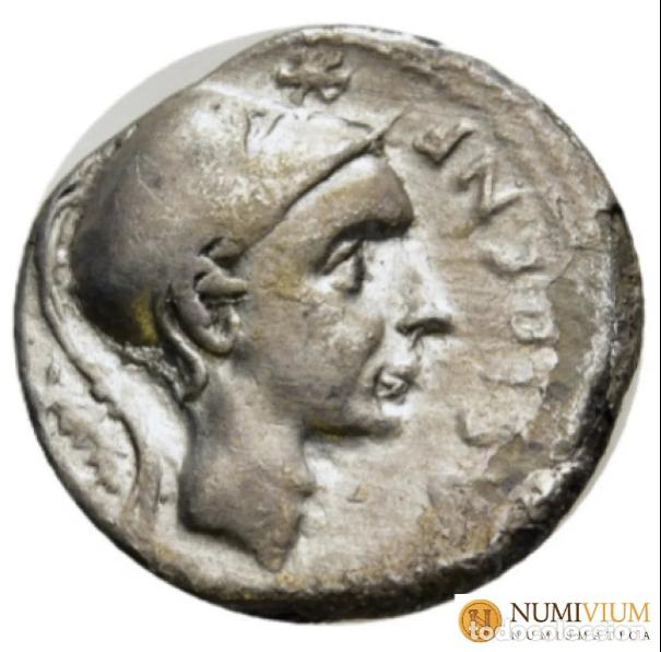 Monedas Roma Rep&uacute;blica: GENS BLAESIA. CN. BLASIO CN. F. (112-111 a.C.). Denario. Roma. Gens Muy escasa