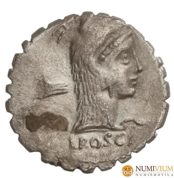 Monedas Roma Rep&uacute;blica: Rep&uacute;blica Romana: GENS ROSCIA. L. Roscius Fabatus &middot; Denario &middot; 64 a.C.