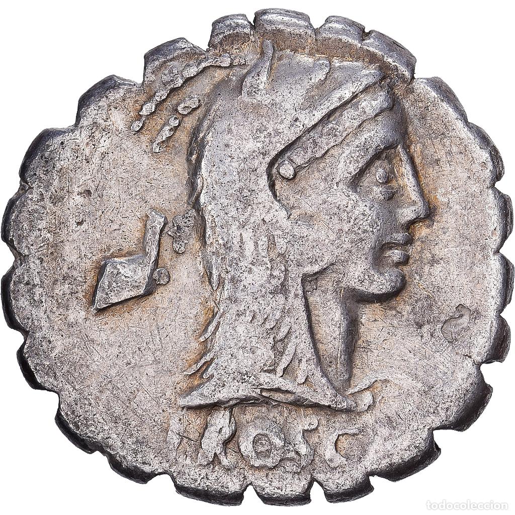 Monedas Roma Rep&uacute;blica: [#1545286] Roman Republic, Roscia, Denarius Serratus, 64 BC, Rome, Plata, BC+