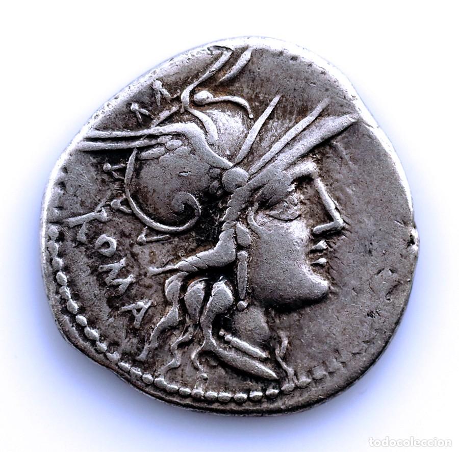 Monedas Roma Rep&uacute;blica: SC-Republica Romana. Gens Tullia. Denario, Roma. 120 a.C. MBC+/VF+ Plata 3,84 g