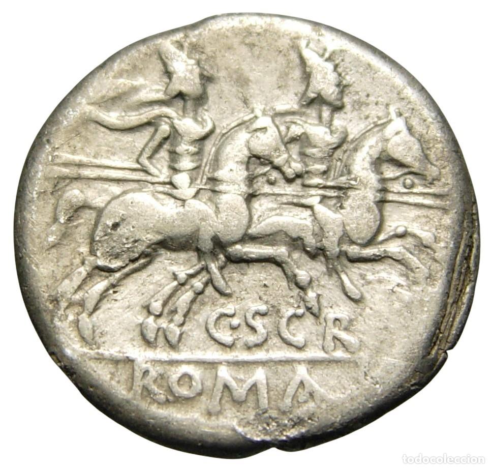 Monedas Roma Rep&uacute;blica: Rep&uacute;blica Romana C. Scribonius AR Denarius (154 aC), Gens Scribonia