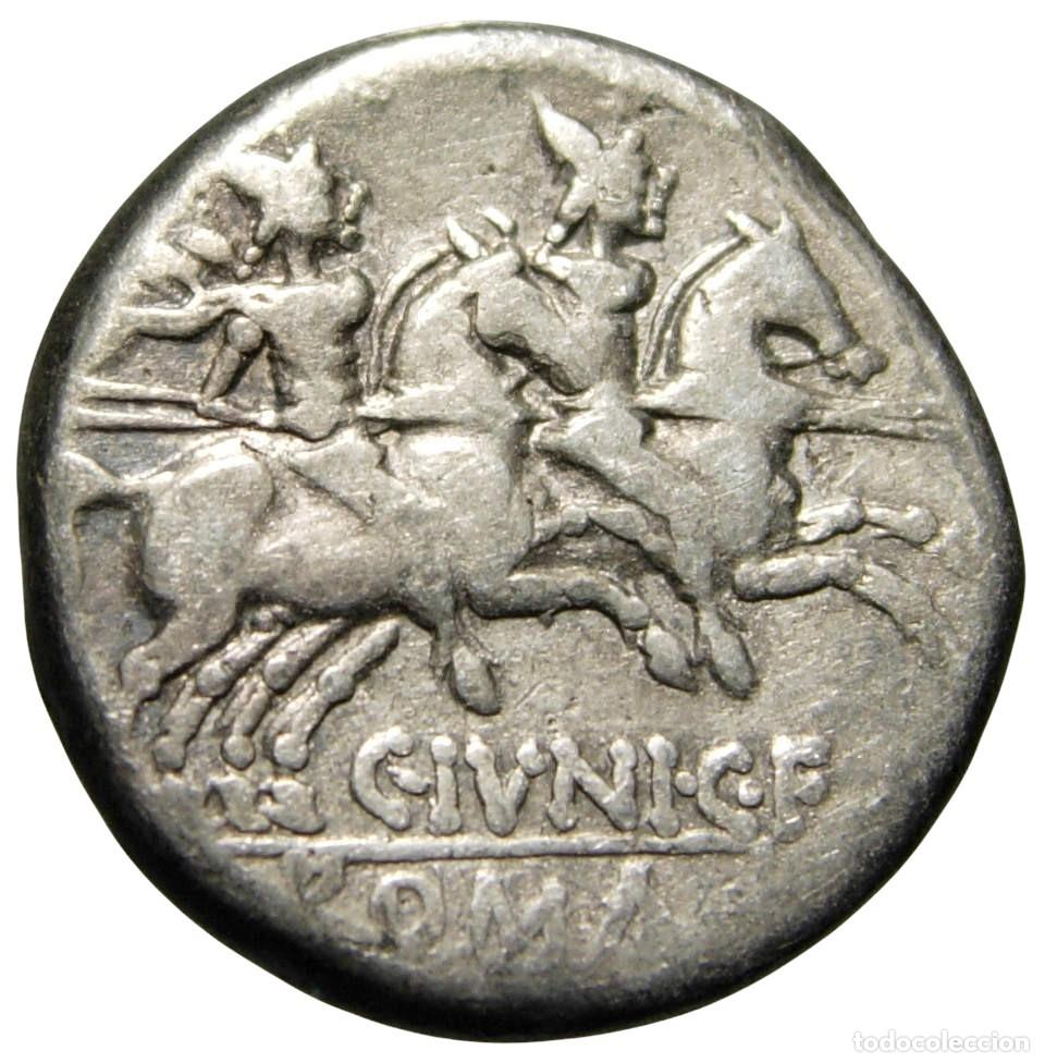 Monedas Roma Rep&uacute;blica: Rep&uacute;blica Romana Cayo Junio AR Denario (149 aC), Gens Junia