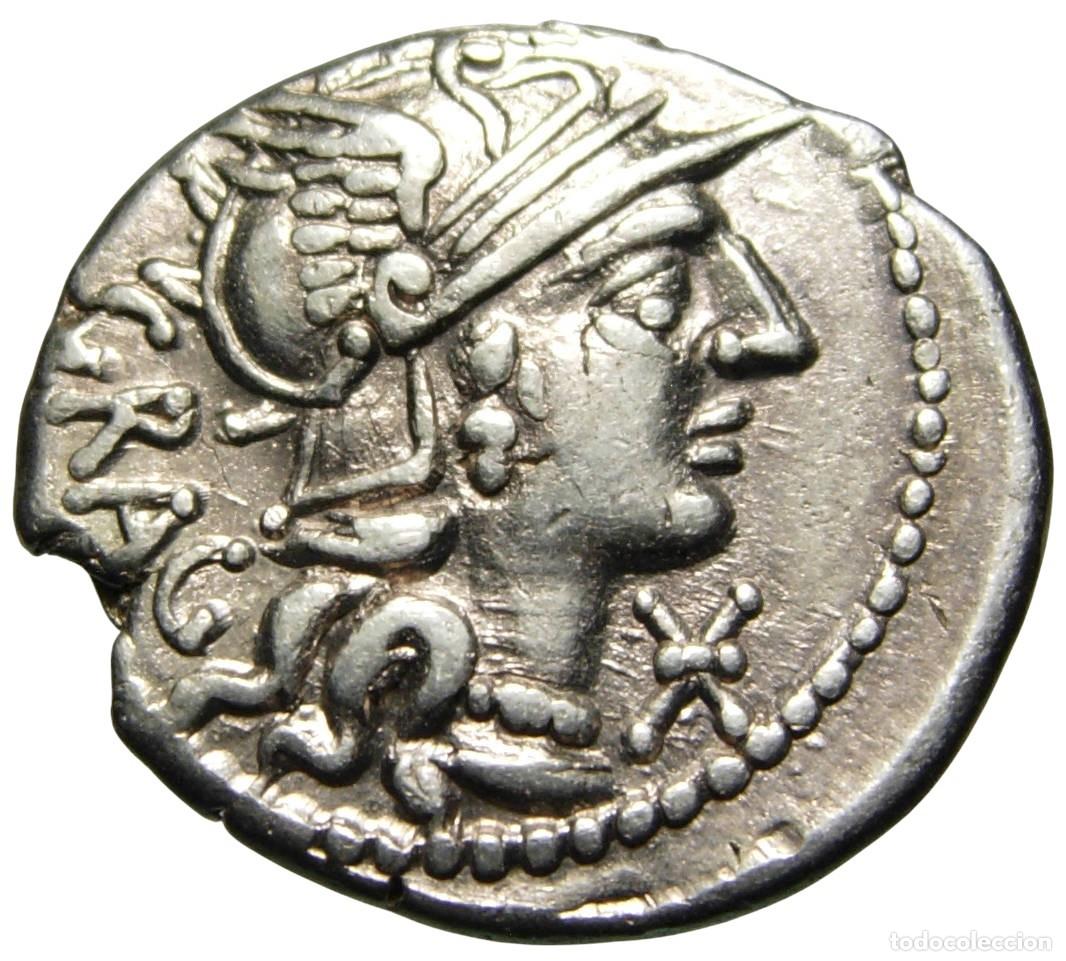 Monedas Roma Rep&uacute;blica: Rep&uacute;blica Romana L. Antius Gragulus AR Denarius (136 aC) Gens Antestia