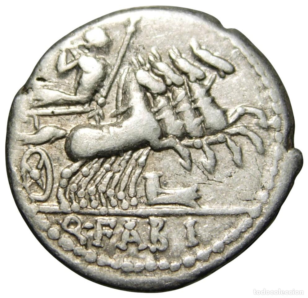 Monedas Roma Rep&uacute;blica: Rep&uacute;blica Romana Q. Fabius Labeo AR Denarius 124 aC, Gens Fabia