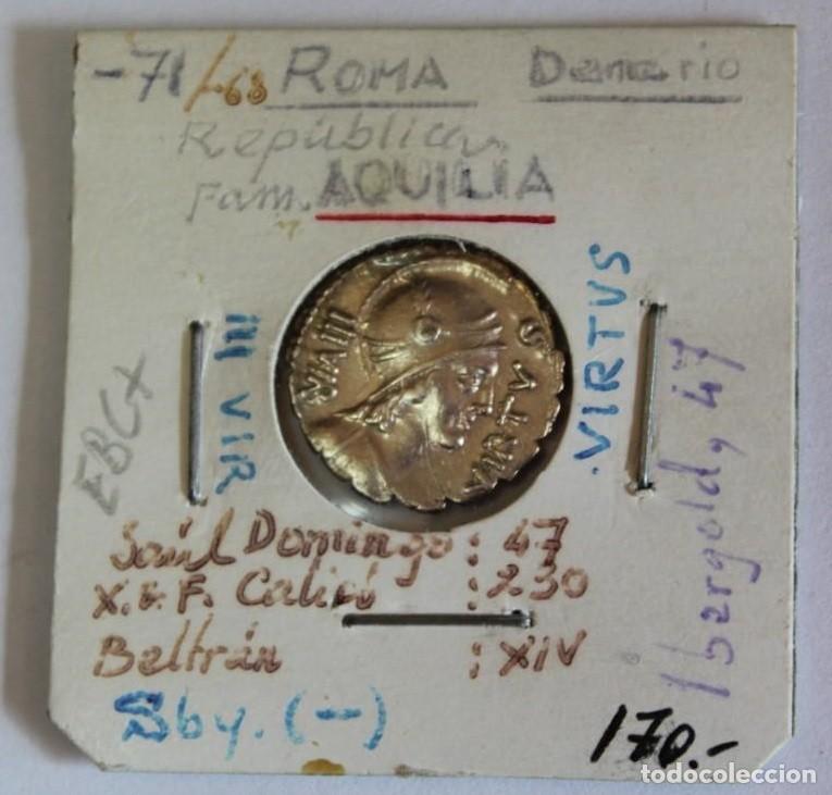 Monedas Roma Rep&uacute;blica: DENARIO de PLATA FAMILIA AQUILIA -71 a -68 AC