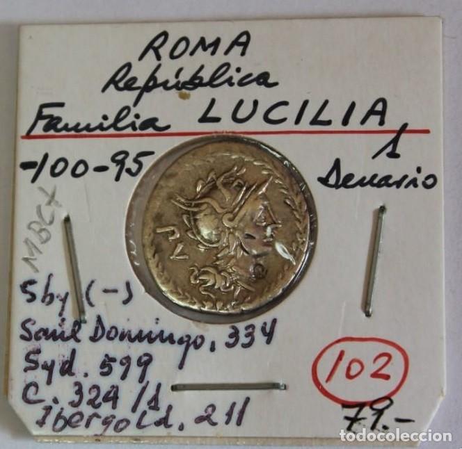 Monedas Roma Rep&uacute;blica: DENARIO de PLATA FAMILIA LUCILIA 100 a -95 AC