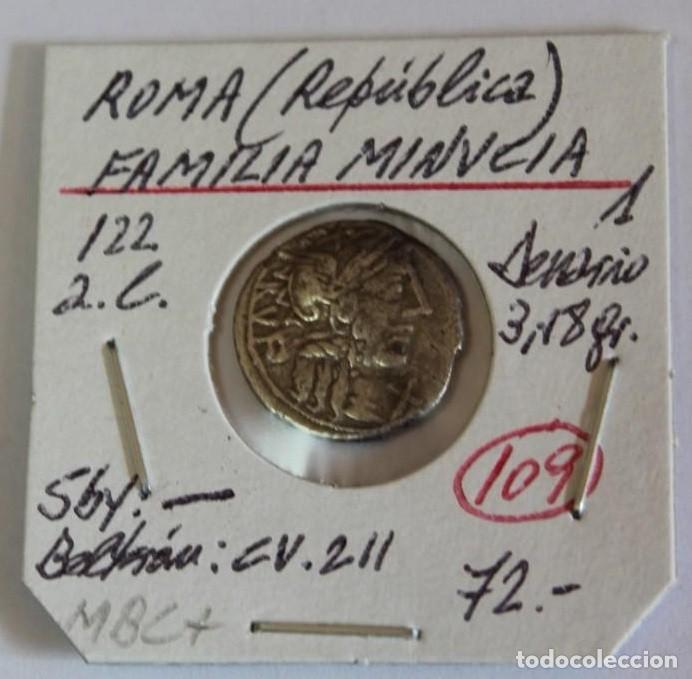 Monedas Roma Rep&uacute;blica: DENARIO de PLATA FAMILIA MINUCIA 122 A AC