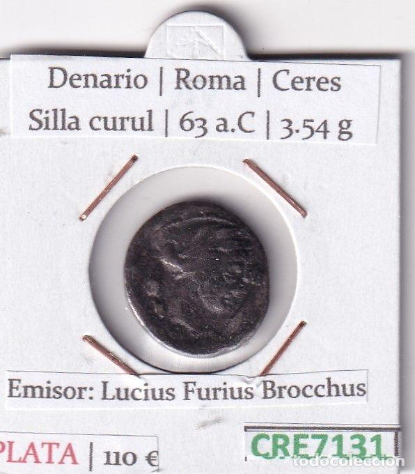 Monnaies Rome R&eacute;publique: CRE7131 MONEDA DENARIO ROMA 63 A.C LUCIUS FURIUS BROCCHUS (DESCRIP. EN FOTOS)