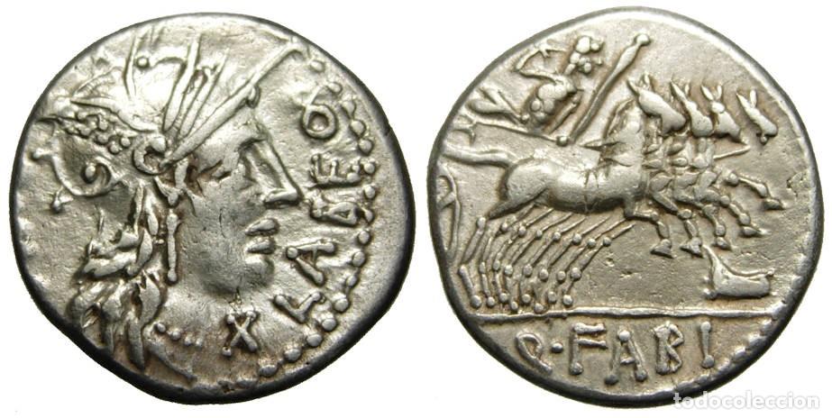 Monedas Roma Rep&uacute;blica: Rep&uacute;blica Romana Q. Fabius Labeo AR Denarius (124 aC) Fabia 1