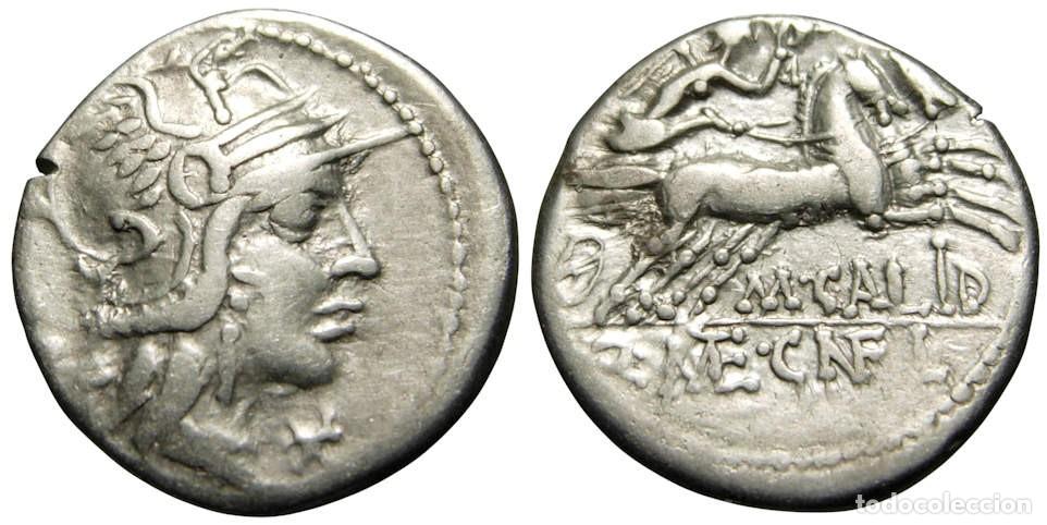 Monedas Roma Rep&uacute;blica: Rep&uacute;blica Romana M. Calidius, Q. Metellus y Cn Fulvius AR Denarius (117-116 aC)
