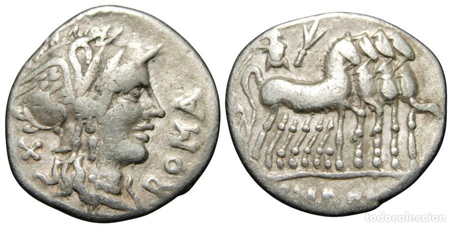 Monedas Roma Rep&uacute;blica: Rep&uacute;blica Romana Cn Domitius Ahenobarbus AR Denarius (116-115 aC), Gens Domitia