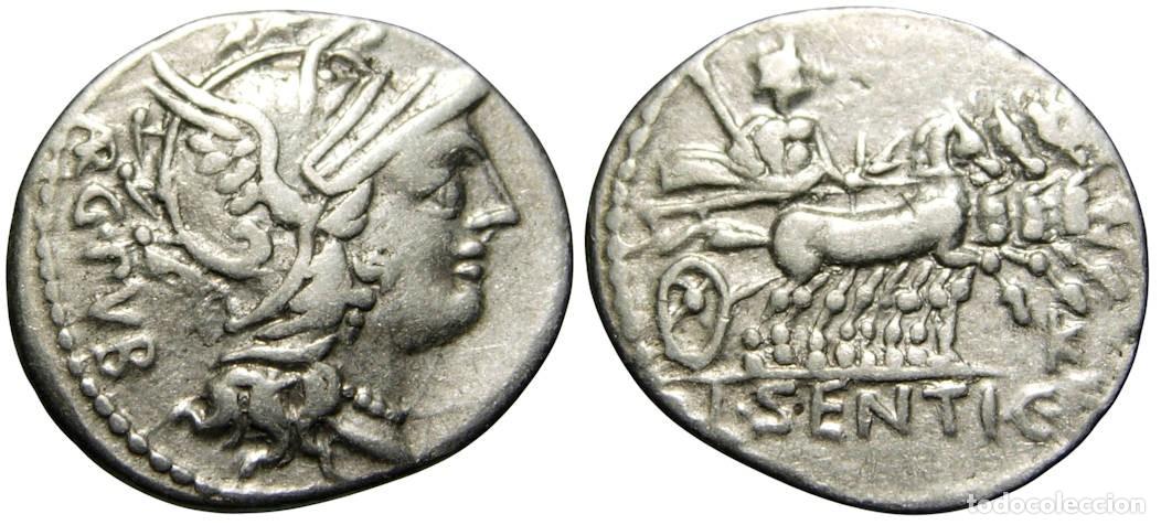 Monedas Roma Rep&uacute;blica: Rep&uacute;blica Romana L. Sentius C.f. AR Denarius (101 aC), Gens Sentia