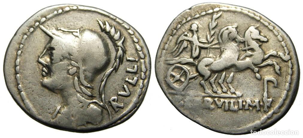 Monedas Roma Rep&uacute;blica: Rep&uacute;blica Romana P. Servilius Mf Rullus AR Denarius (100 aC) Gens Servilia