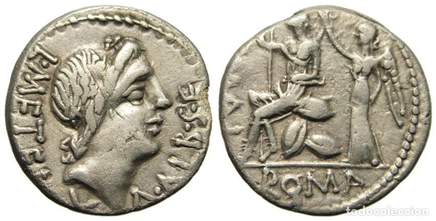 Monedas Roma Rep&uacute;blica: Rep&uacute;blica Romana L. Cecilio Metelo AR Denario (96 aC), Gens Caecilia