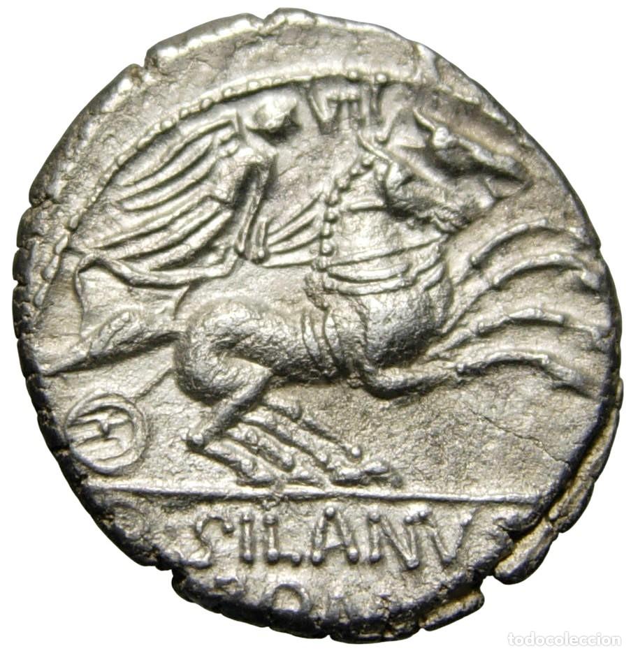 Monedas Roma Rep&uacute;blica: Rep&uacute;blica Romana, D. Junio Silano AR Denario 91 aC, Gens Junia
