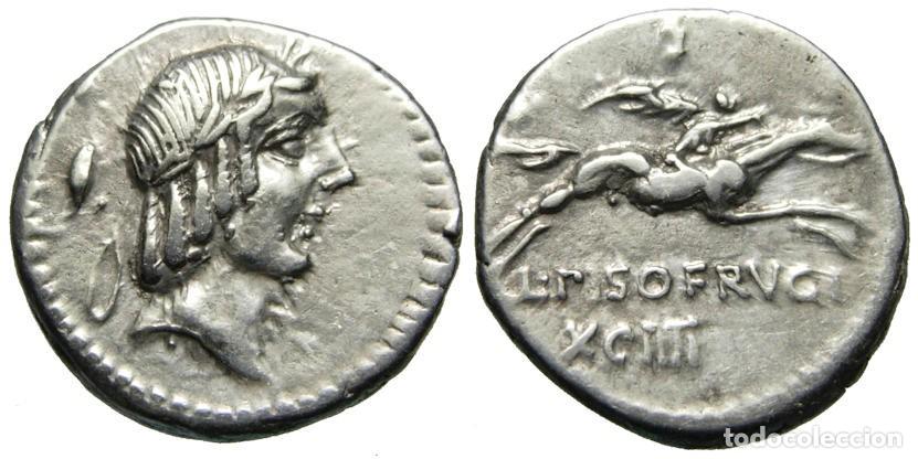 Monedas Roma Rep&uacute;blica: Rep&uacute;blica Romana L. Calpurnius Piso Frugi AR Denarius 90 aC, Gens Calpurnia