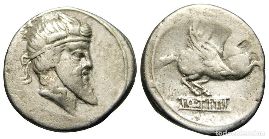 Monedas Roma Rep&uacute;blica: Repubblica Romana Q. Titius AR Denarius - 90 a.C. - Pegaso